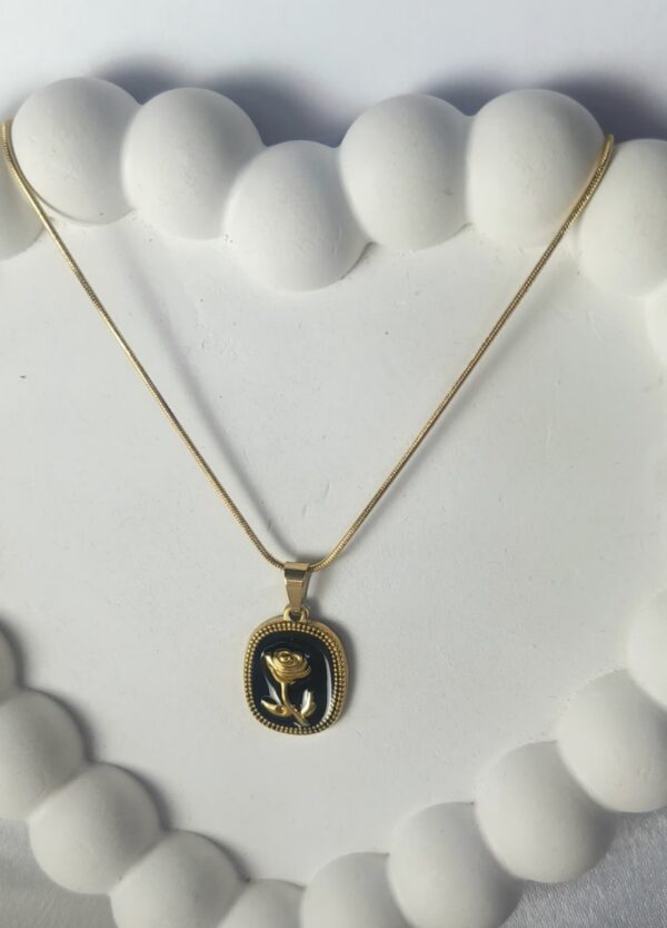 Black Rose Frame Pendant Necklace
