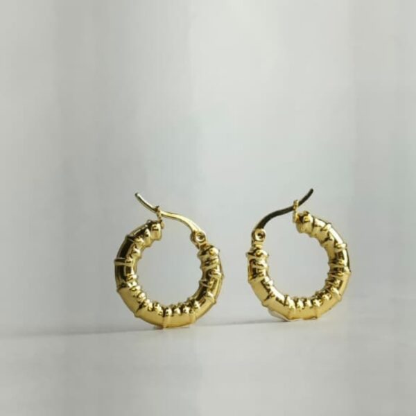 Elegant Textured Gold Hoop Earrings – Classic Round Design - Image 2