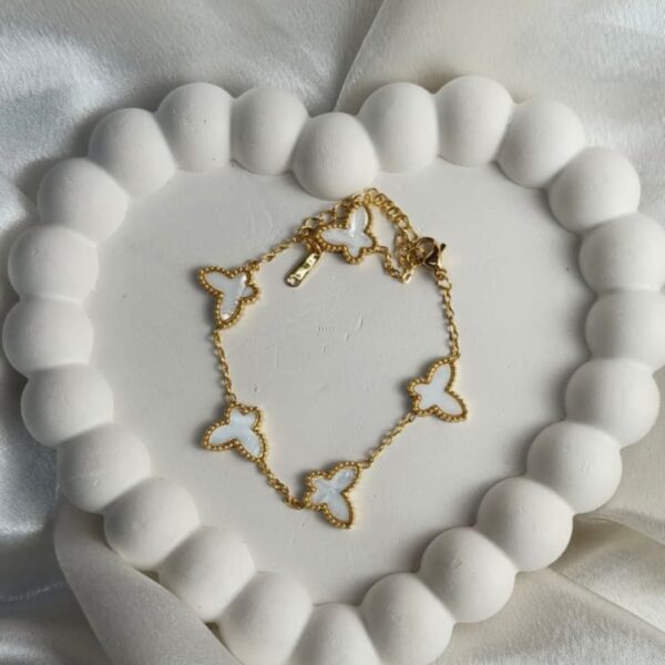 Elegant Gold Butterfly Bracelet with Mother of Pearl Inlay – Adjustable Dainty Charm Jewelry - Image 2