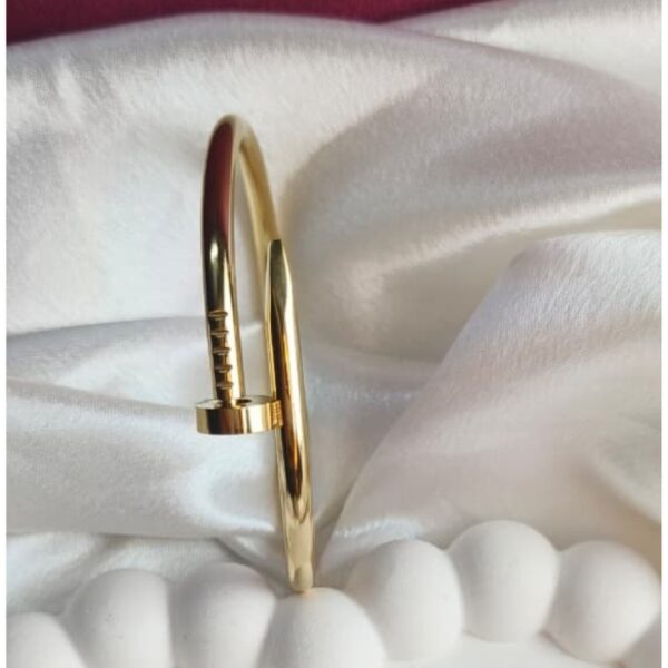 Golden Sleek Nail Bangle – Modern Minimalist Statement Jewelry - Image 2