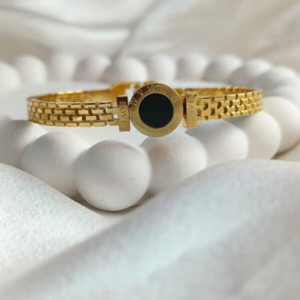 Luxury Roman Numeral Black Onyx Gold Bracelet